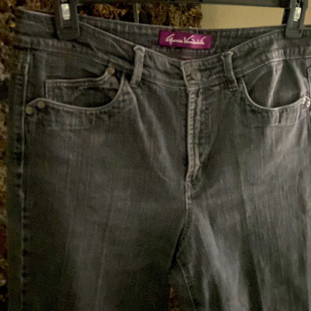 Gloria Vanderbilt black denim faded jeans.